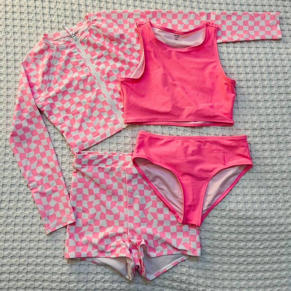 Old Navy 4-Piece Tankini & Zip-Front Rashguard Swimsuit Set for Girls